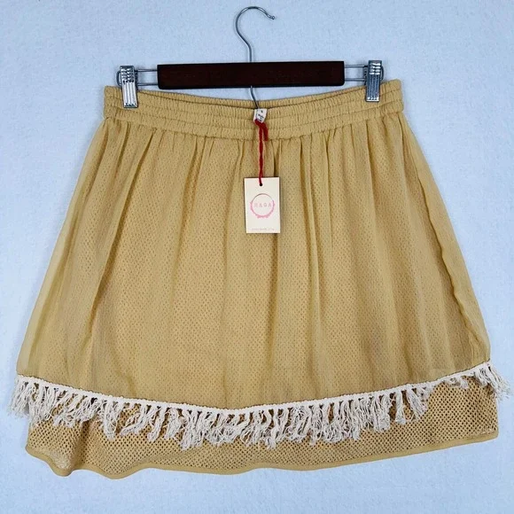 Anthropologie Raga Boho Skirt Sz S Fringe Layered Mustard Yellow Lined Prairie - Picture 5 of 8
